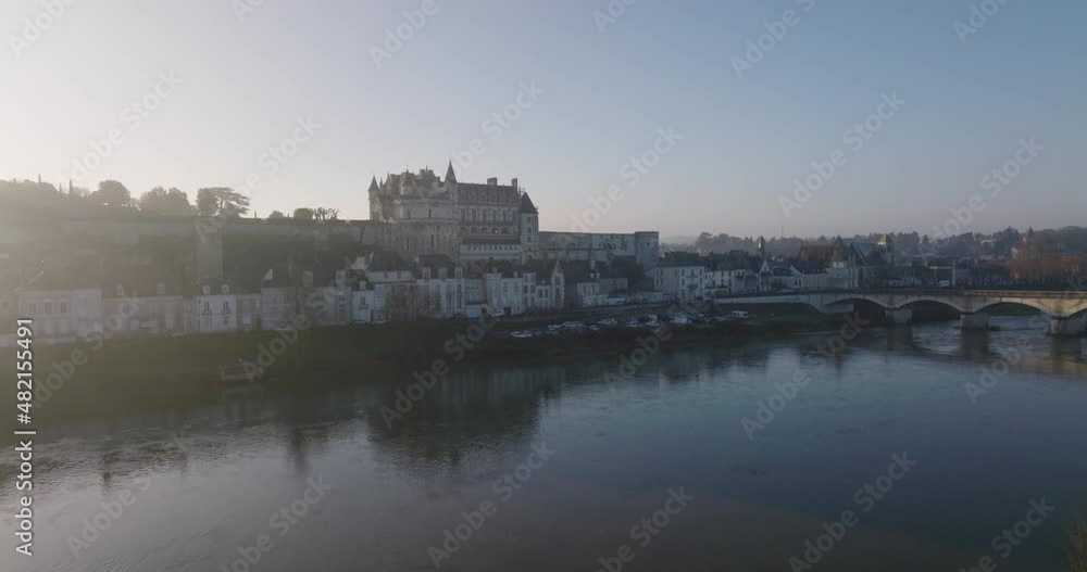 Aerial shot of the castle of Amboise over the french Loire Valley. It is one of the most beautiful piece of architecture from France and, for the reason, thousands of people visit it every year.
