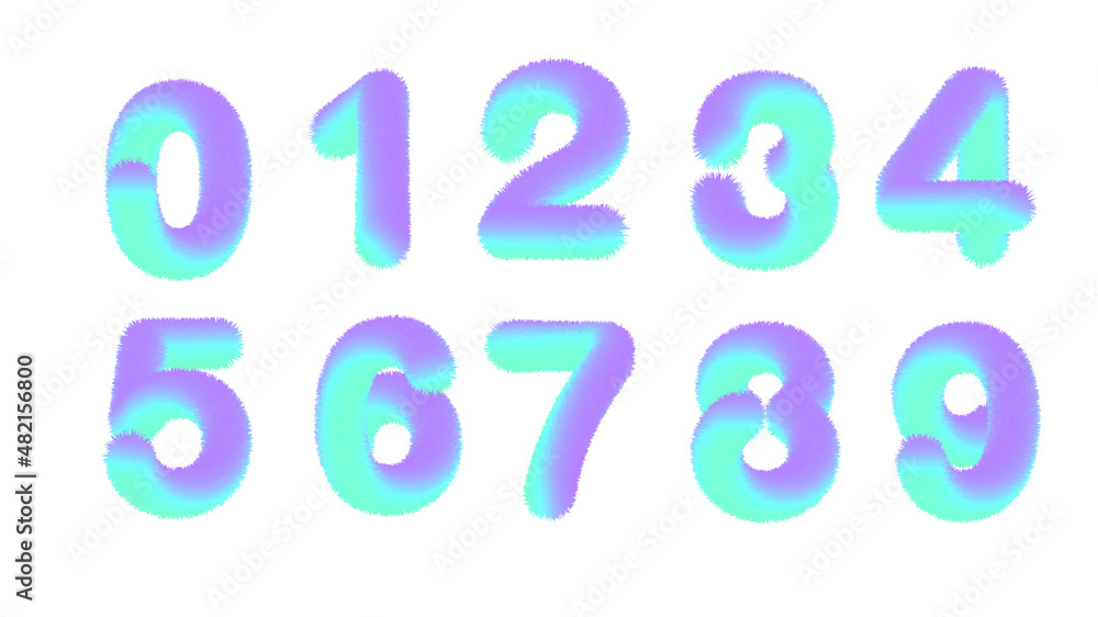Modern abstract digital fur effect numberic font,Creative minimal fashion number sign or symbol vector illustration on white background Modern abstract digital fur effect numberic font,Creative minimal fashion number sign or symbol vector illustration on white background