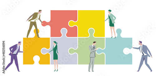 zusammenarbeiten in der Firma,
Illustration isoliert auf weißem Hintergrund