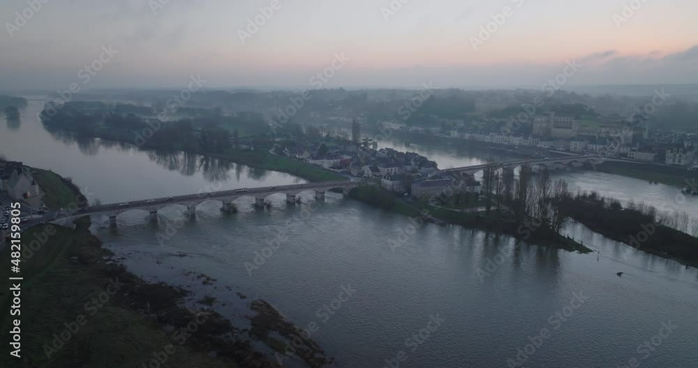 Aerial shot of the castle of Amboise over the french Loire Valley. It is one of the most beautiful piece of architecture from France and, for the reason, thousands of people visit it every year. Aerial shot of the castle of Amboise over the french Loire Valley. It is one of the most beautiful piece of architecture from France and, for the reason, thousands of people visit it every year.