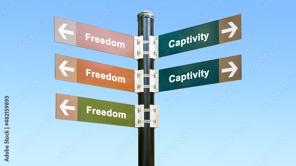 Street Sign to Freedom versus Captivity