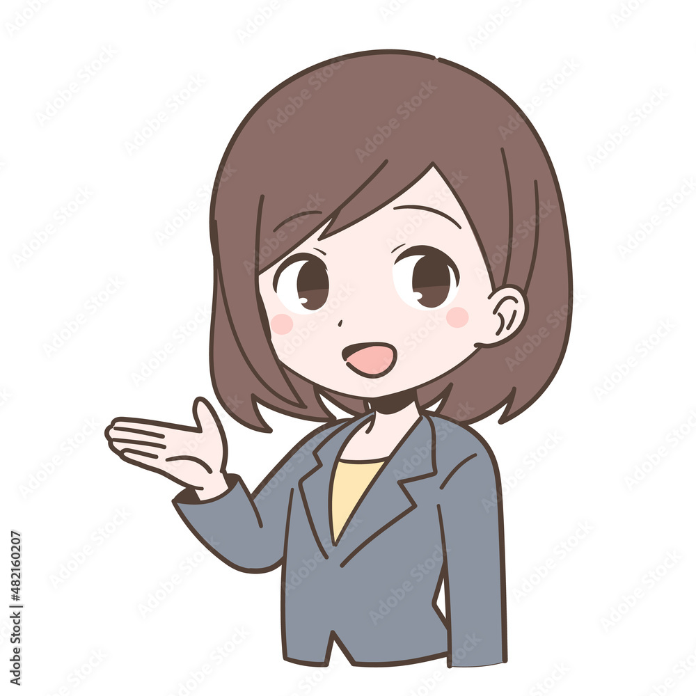 ビジネススーツ姿で案内する若い女性 ビジネススーツ姿で案内する若い女性