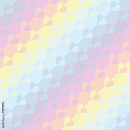 background of delicate pastel shades with halves of hearts in a row diagonally. hearts in rows on a delicate background of marshmallow shades, geometric seamless pattern © Ninaveter