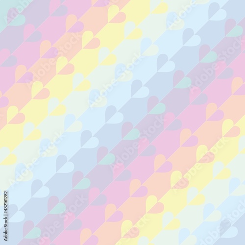 background of delicate pastel shades with halves of hearts in a row diagonally. hearts in rows on a delicate background of marshmallow shades, geometric seamless pattern