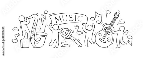 Sketch of music class with working little people