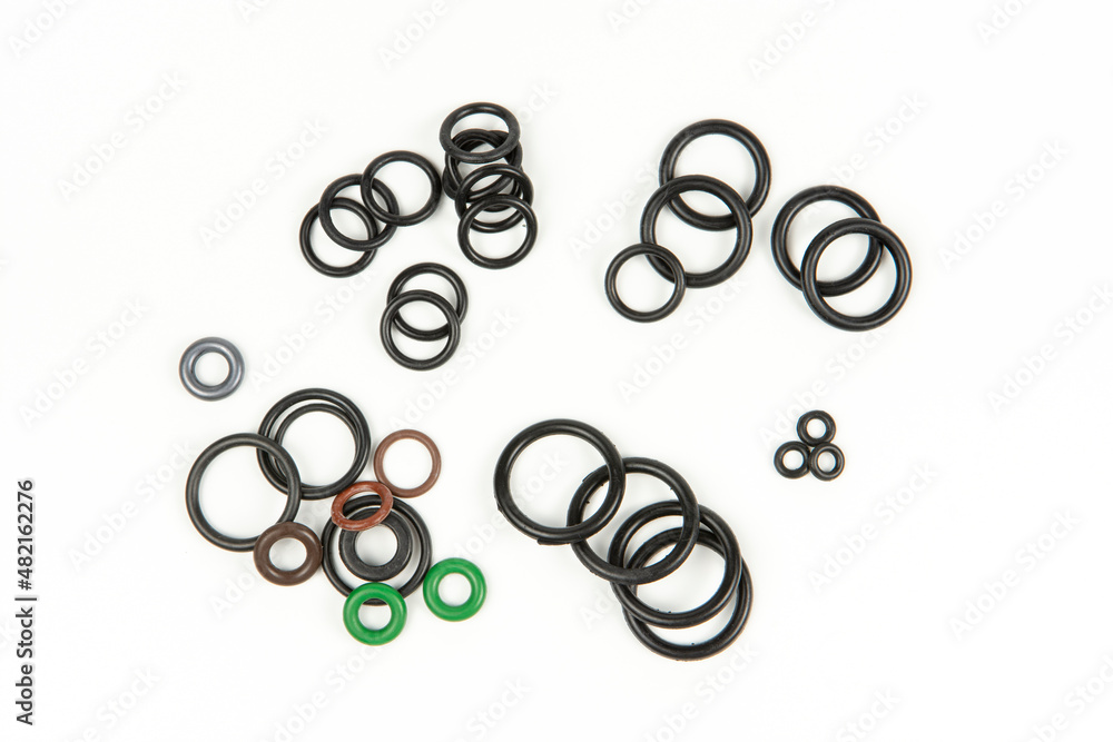Hydraulic and pneumatic orings in different sizes and colors, on a