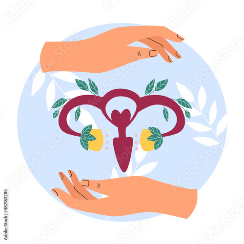 Menstrual cycle. Pms. Women's critical days. Women's ovaries in flowers. Vector illustration.