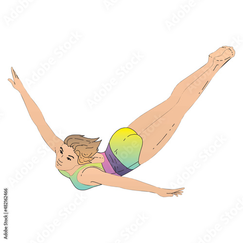 Sport men standing on diving board, preparing to jump and dive. Swimming male. Fit swimmer training in the swimming pool. Dives into the water. Vector illustration.