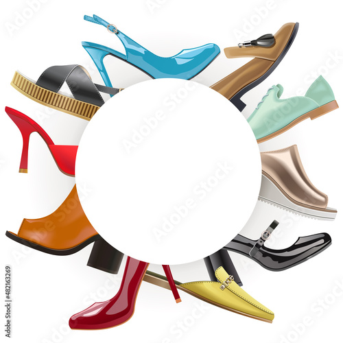 Vector Round Blank Frame with Shoes