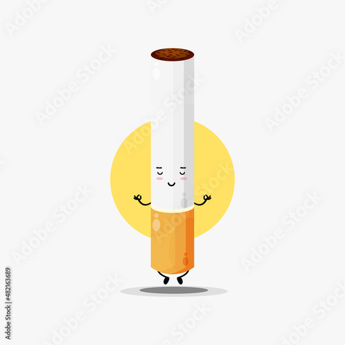 Cute cigarette character meditating in yoga pose