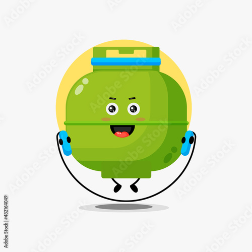 Cute lpg cylinder character make gym by jumping rope