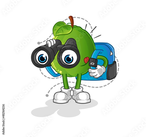 guava with binoculars character. cartoon mascot vector