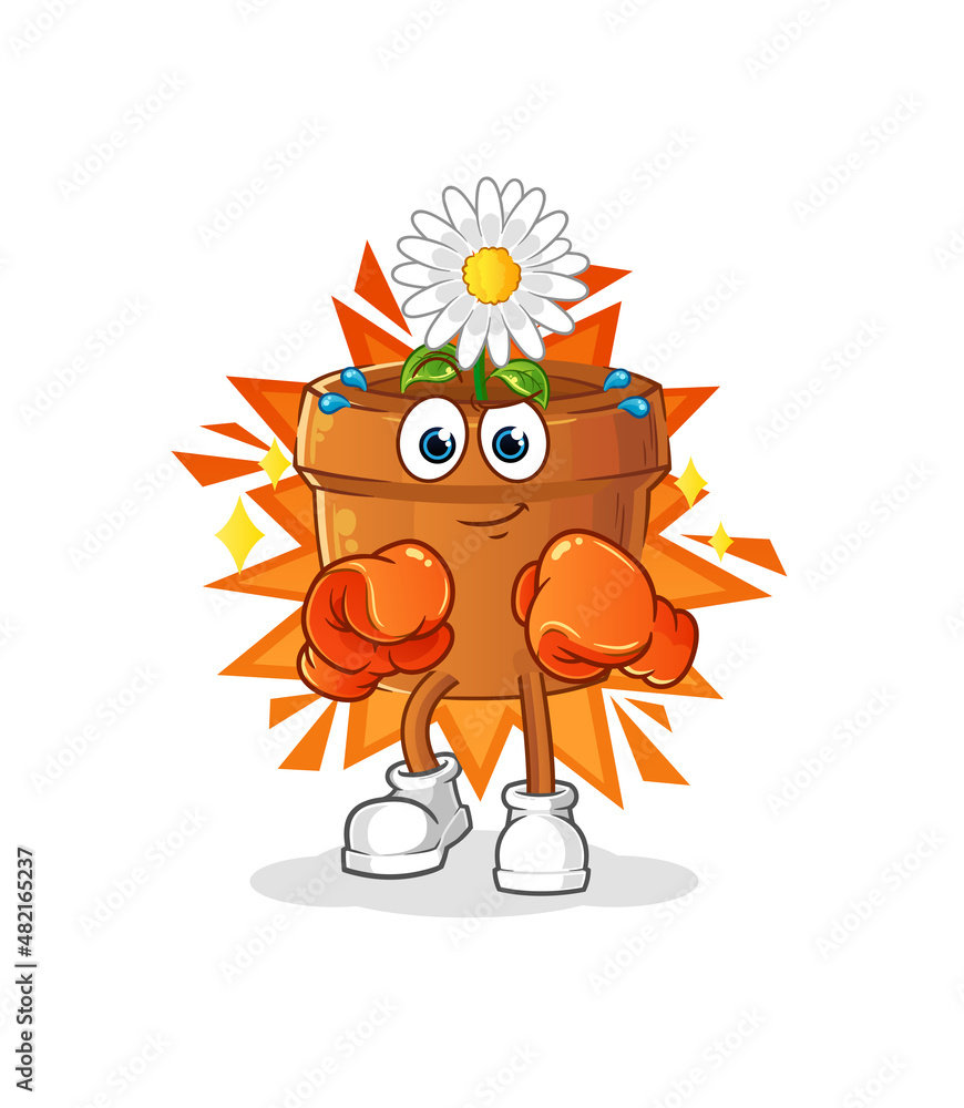 flower pot boxer character. cartoon mascot vector