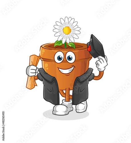 flower pot graduation vector. cartoon character