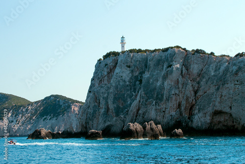 LIGHTHOUSE ON RT DUKATO IN LOEGKADI, GREECE  photo