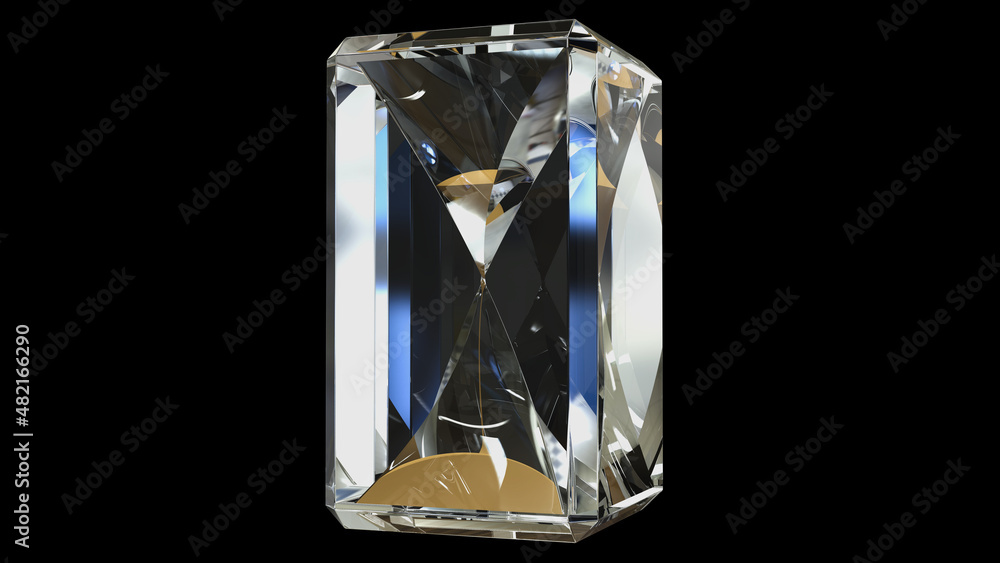 Hourglass in the form of a glass parallelepiped. 3D Rendering. Hourglass in the form of a glass parallelepiped. 3D Rendering.