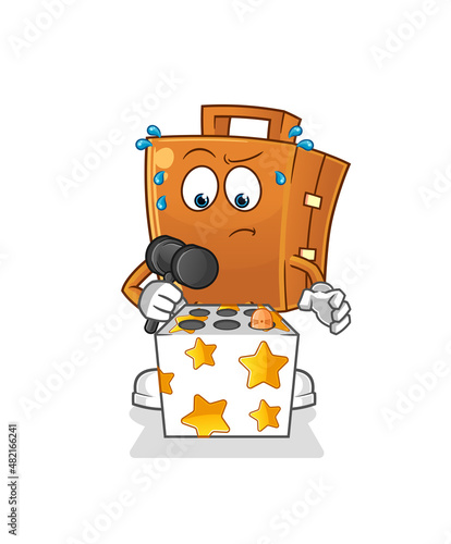 suitcase play whack a mole mascot. cartoon vector