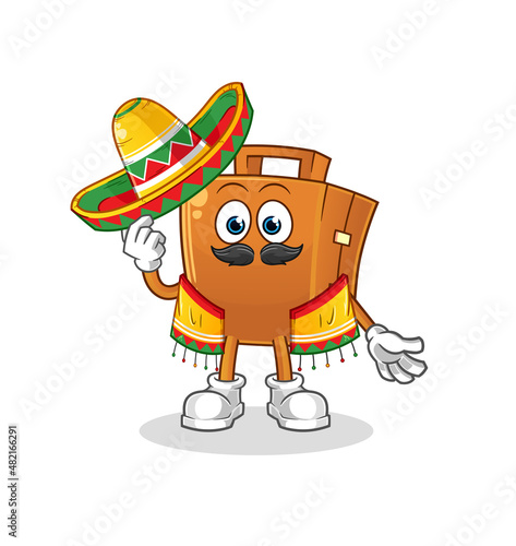 suitcase Mexican culture and flag. cartoon mascot vector photo