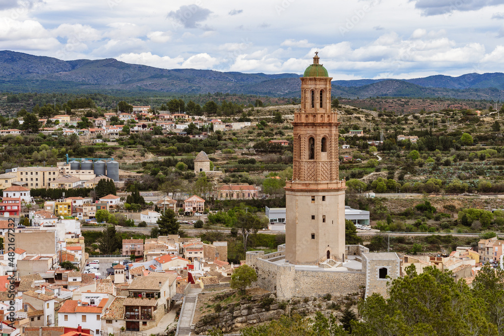 View of Jerica in Castellon province, Comunitat Valenciana and its massive bell tower