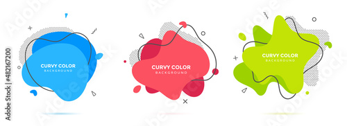 Modern liquid irregular amoeba blob shape abstract elements graphic flat style design fluid vector illustration set banner simple shape template for presentation, flyer, isolated on white background