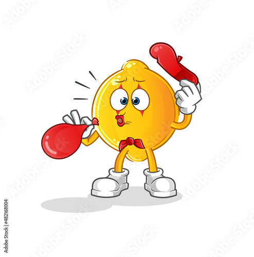 lemon pantomime blowing balloon. cartoon mascot vector