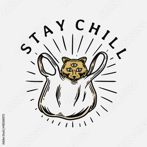 vintage illustration of a cat in a plastic bag