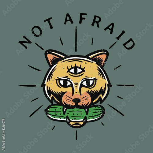vintage illustration of a cat bites cucumber