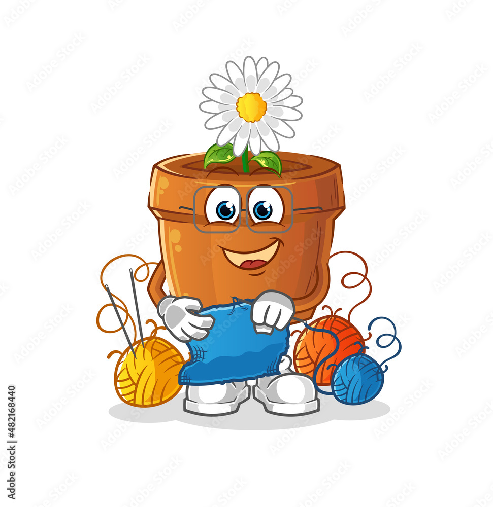 flower pot tailor mascot. cartoon vector
