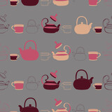 teapot and cup line seamless pattern. perfect for wall or wrapping paper, fabric, kitchen projects