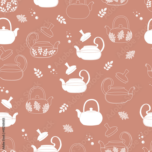 seamless pattern with fresh tea and teapots