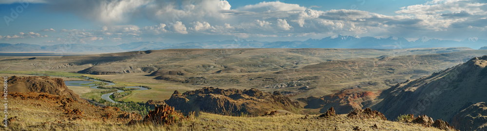 Dry Mongolian landscapes of the south of Altai, panoramic view