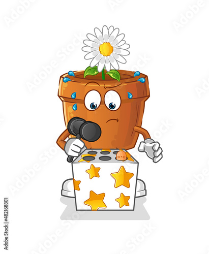 flower pot play whack a mole mascot. cartoon vector