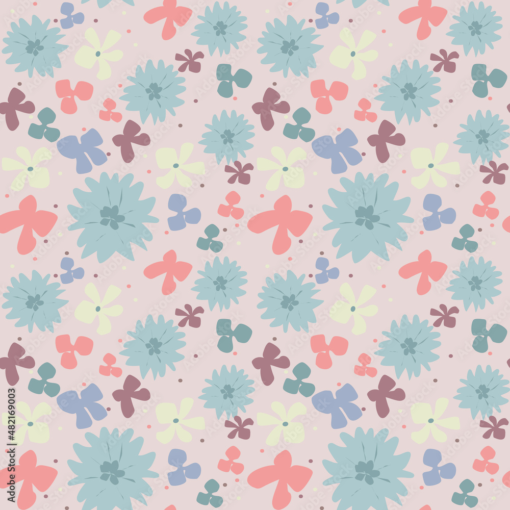 Wildflowers on a pink background. Seamless pattern of flowers on a colored background. Vintage flowers. For textile, paper and other uses.
