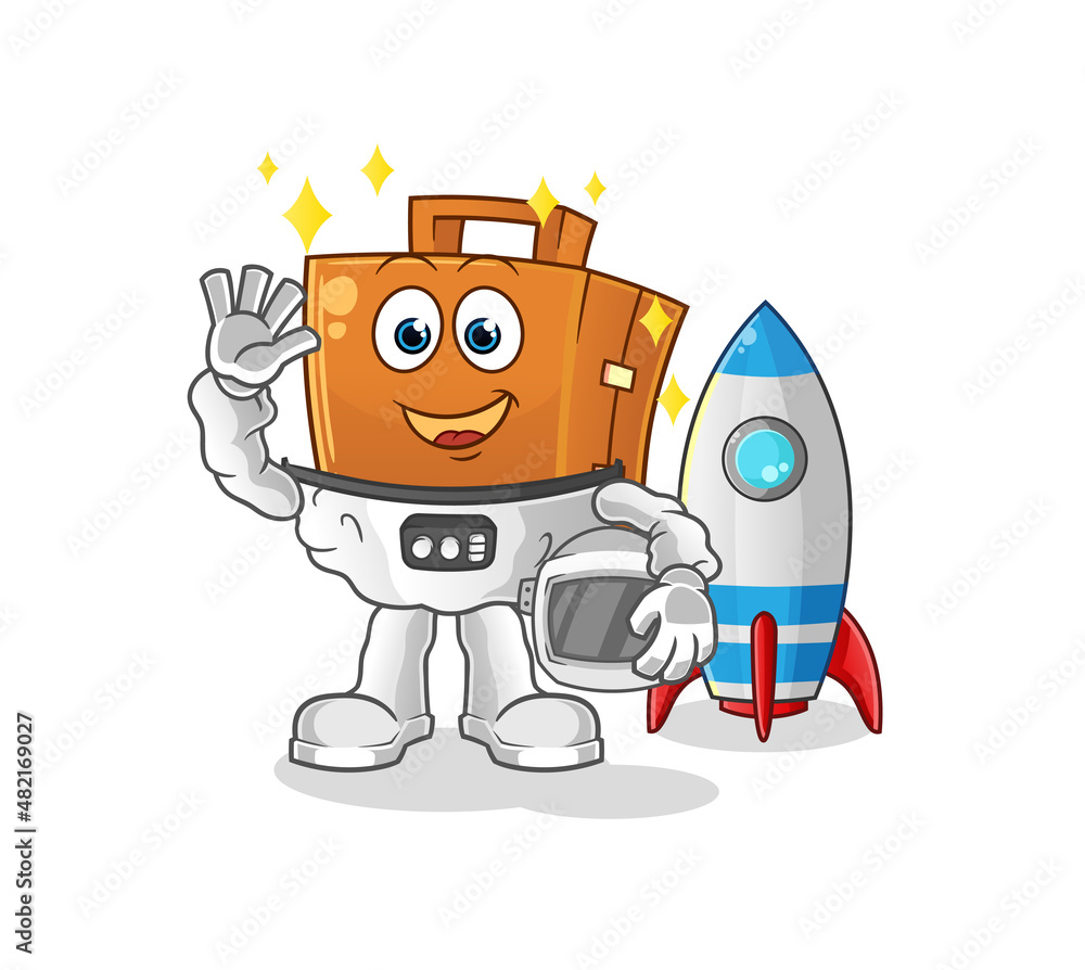 suitcase astronaut waving character. cartoon mascot vector suitcase astronaut waving character. cartoon mascot vector