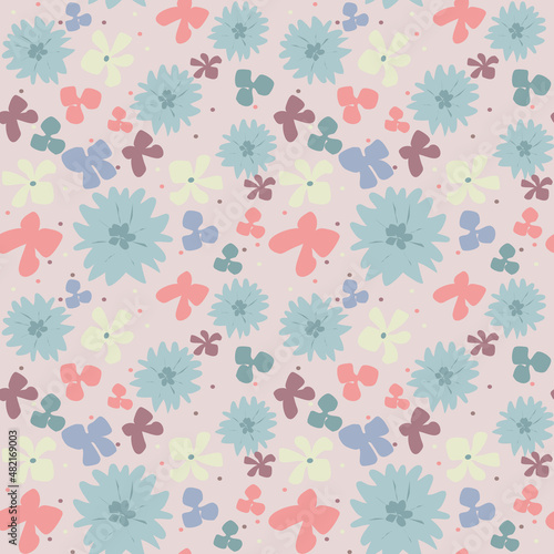 Wildflowers on a pink background. Seamless pattern of flowers on a colored background. Vintage flowers. For textile, paper and other uses.