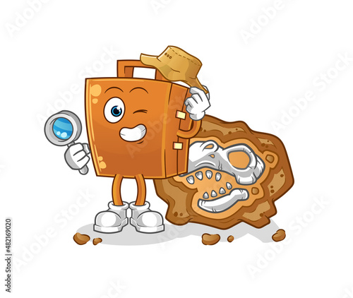 suitcase archaeologists with fossils mascot. cartoon vector