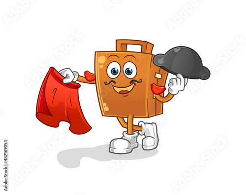suitcase matador with red cloth illustration. character vector