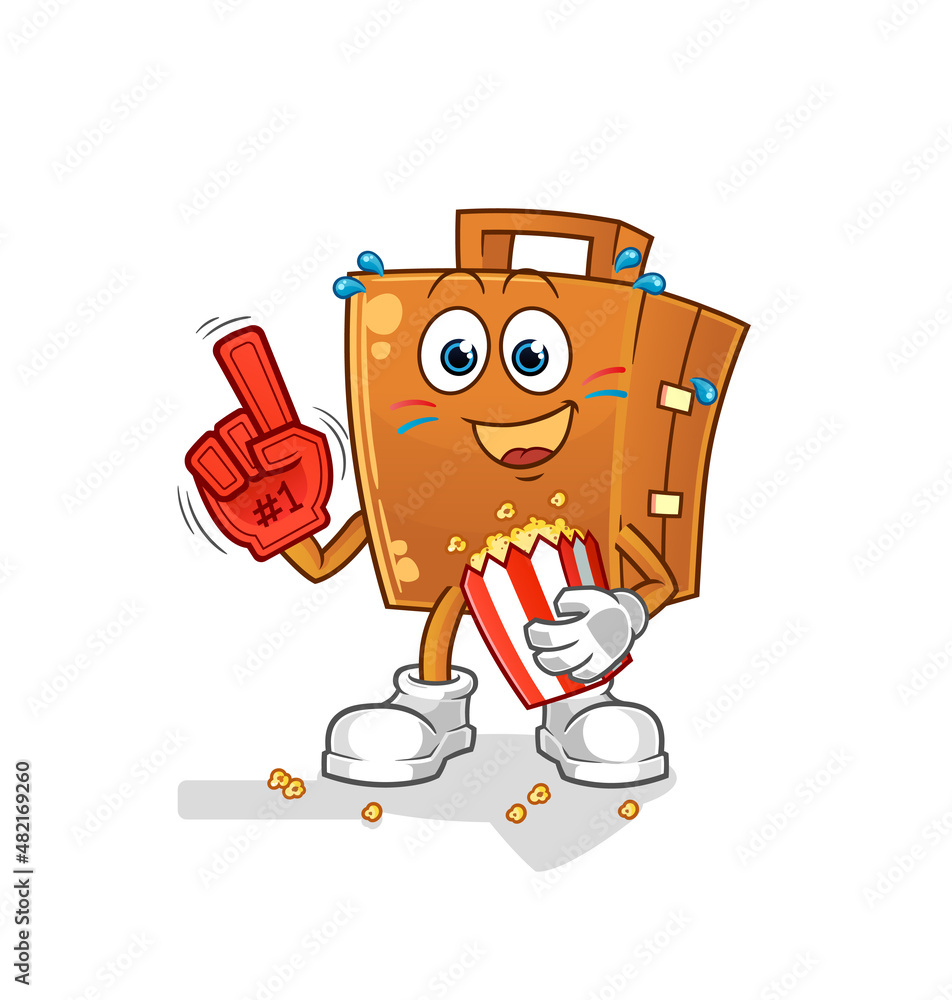 suitcase fan with popcorn illustration. character vector suitcase fan with popcorn illustration. character vector