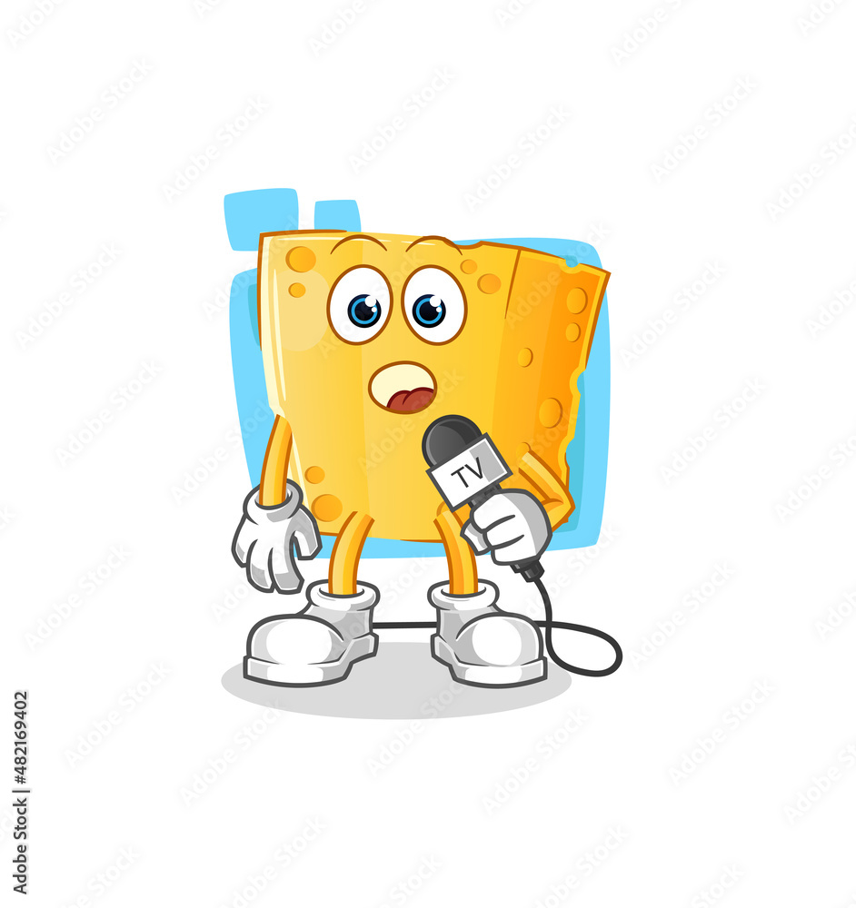 cheese tv reporter cartoon. cartoon mascot vector