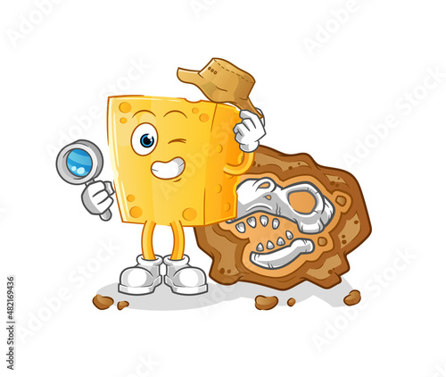 cheese archaeologists with fossils mascot. cartoon vector