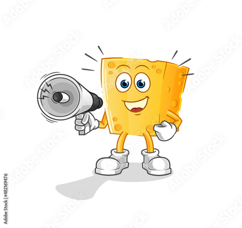 cheese holding hand loudspeakers vector. cartoon character
