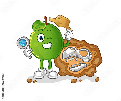guava archaeologists with fossils mascot. cartoon vector