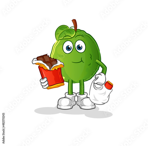 guava eat chocolate mascot. cartoon vector