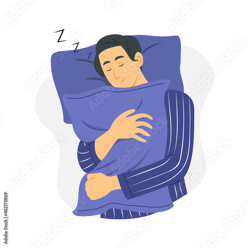 Man Sleeping and Hugging a Pillow.