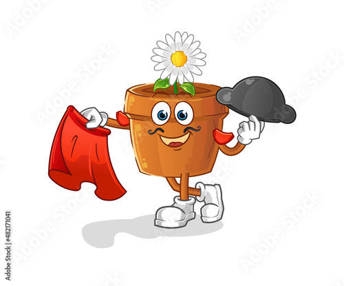 flower pot matador with red cloth illustration. character vector