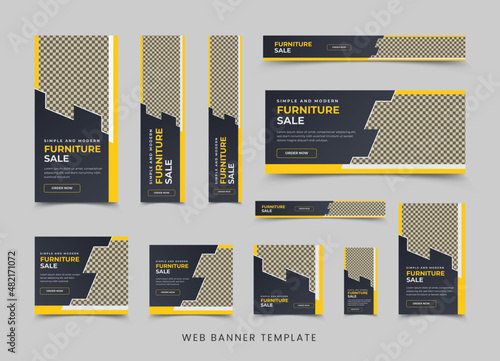 Moden furniture sale web banner template set, vertical google web banner design or social media cover ads banner