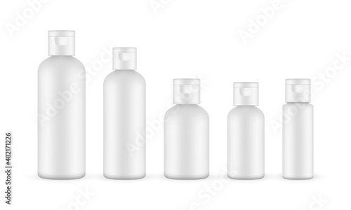 Blank Plastic Cosmetics Bottles with Flip Top Cap, Isolated on White Background. Vector Illustration