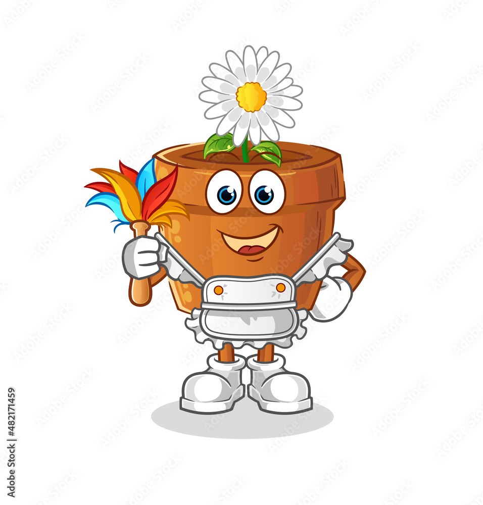 Obraz premium flower pot maid mascot. cartoon vector