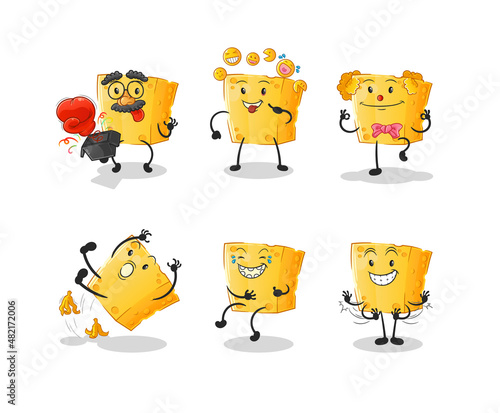 cheese comedy set character. cartoon mascot vector