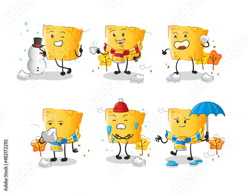 cheese in cold weather character mascot vector